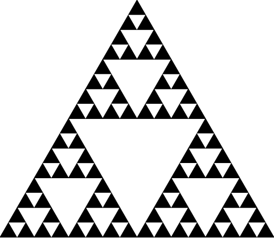 Sierpinski Dreicke - Dreieck innereinander geschachtelt, sodass jeweils die Mittelpunkte der Seiten die Eckpunkte eines neuen Dreiecks sind