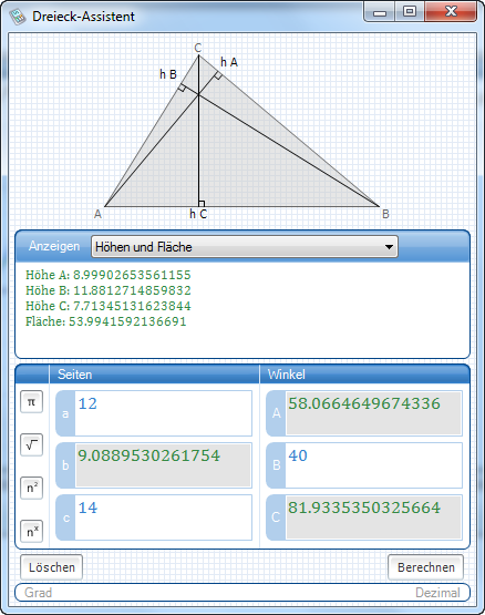 Screenshot der Programmoberfläche des Moduls Dreiecksassistent