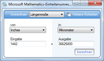 Screenshot der Programmoberfläche des Moduls Einheitenumrechner