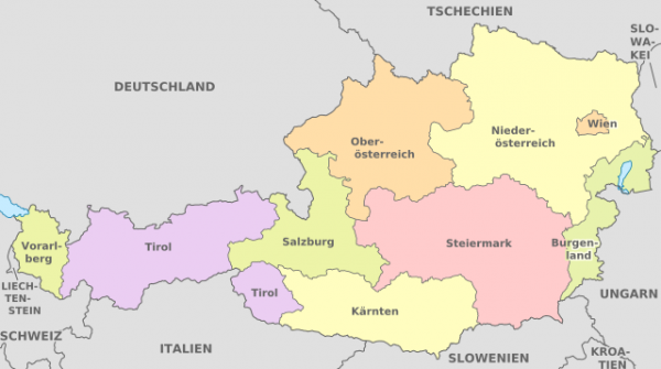 Karte von Österreich mit den einzelnen Bundesländern