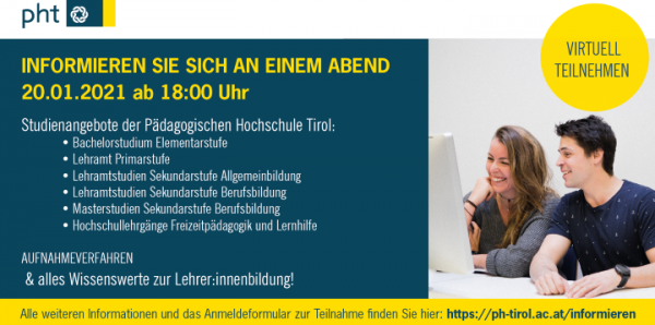 Virtueller Infoabend der Pädagogischen Hochschule Tirol