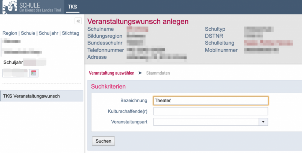 Anwendung Schuldatenbank Tirol - TKS im Portal Tirol