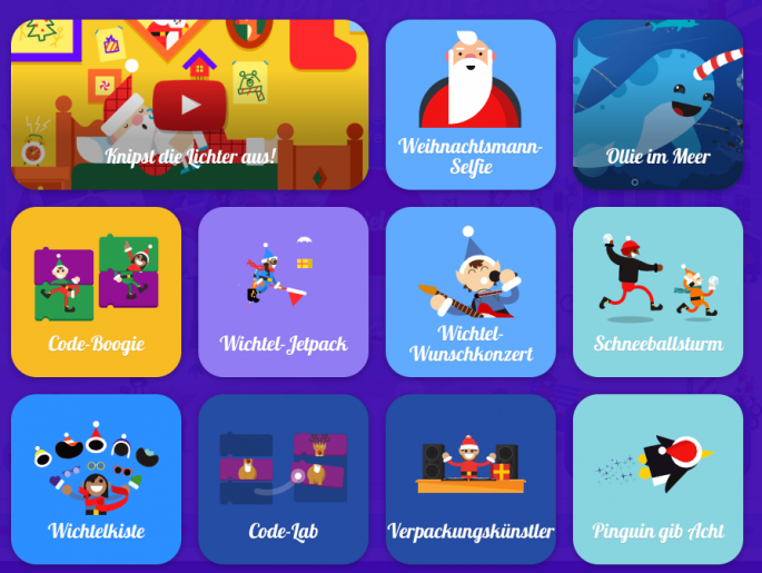 Übersicht Spiele Santa Tracker