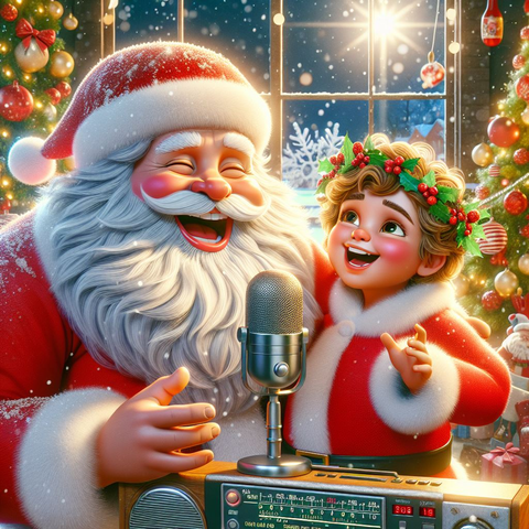 Bildquelle: generiert durch KI Copilot: Santa & Christuskind singen Karaoke