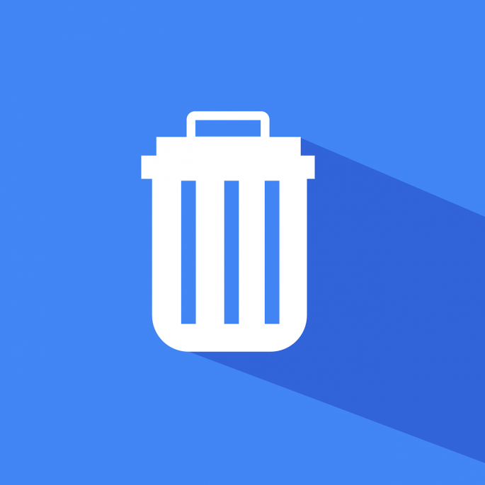 © Pixabay License | Bildquelle: https://pixabay.com/illustrations/material-icon-material-design-1307676/ | Urheber:in: Nikin Weißer Papiekorb auf blauem Hintergrund