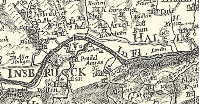 Ausschnitt aus der Karte von Peter Anich aus dem Jahr 1764/65