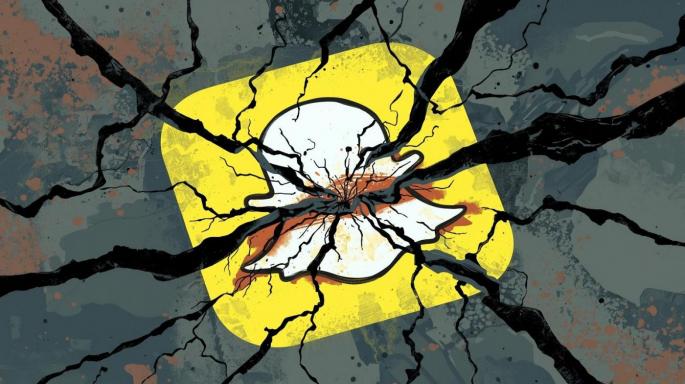 Illustration eines gelben Snapchat-Logos mit weißem Geist, das von schwarzen Rissen durchzogen ist. Die Risse breiten sich sternförmig über das gesamte Bild aus und symbolisieren Zerbruch, Gefährdung oder den Missbrauch von Vertrauen.