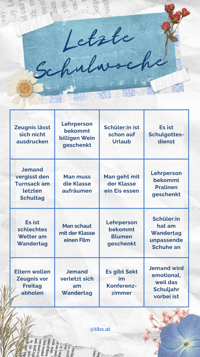 © Johanna Schmidt erstellt mit Canva | Urheber:in: Johanna Schmidt Bingo für Schulschluss