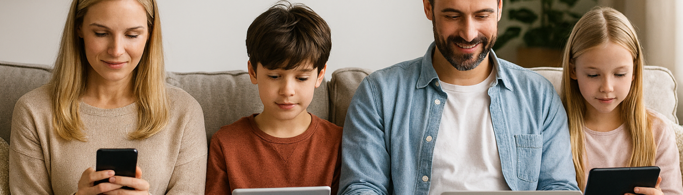 Familie mit digitalen Endgeräten
