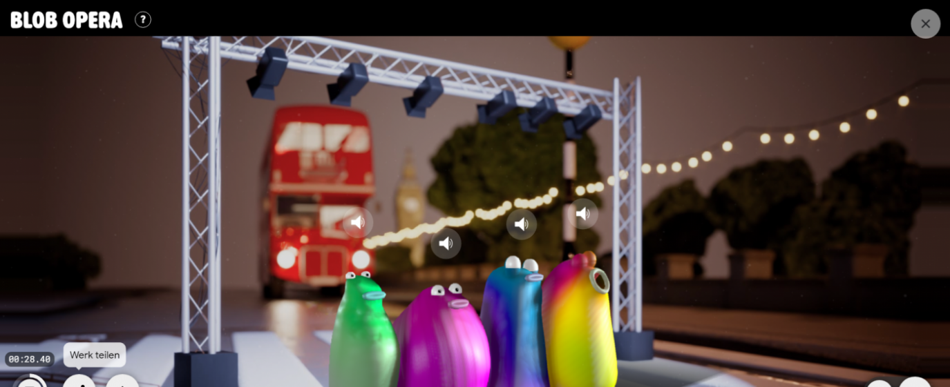 © von "Blob Opera" | Bildquelle: https://artsandculture.google.com/experiment/blob-opera/AAHWrq360NcGbw?cp=eyJyIjoiaGFsbGVsdWphaGNob3J1czUifQ.. Screenshot: Blobs in London