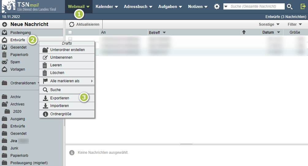 © Gerald Perfler | Urheber:in: Screenshot by Gerald Perfler Weboberfläche von TSNmail