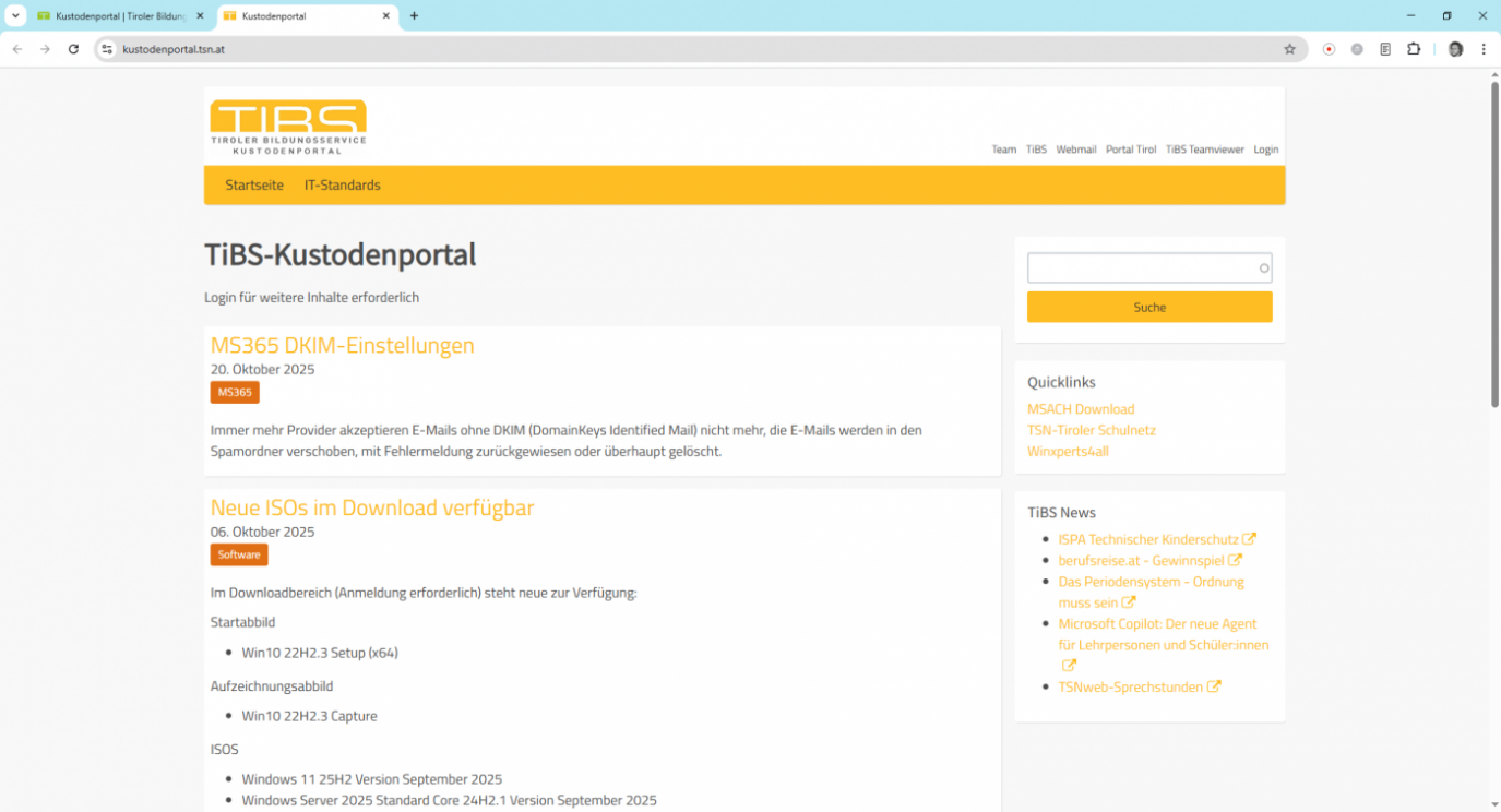 Screenshot Kustodenportal