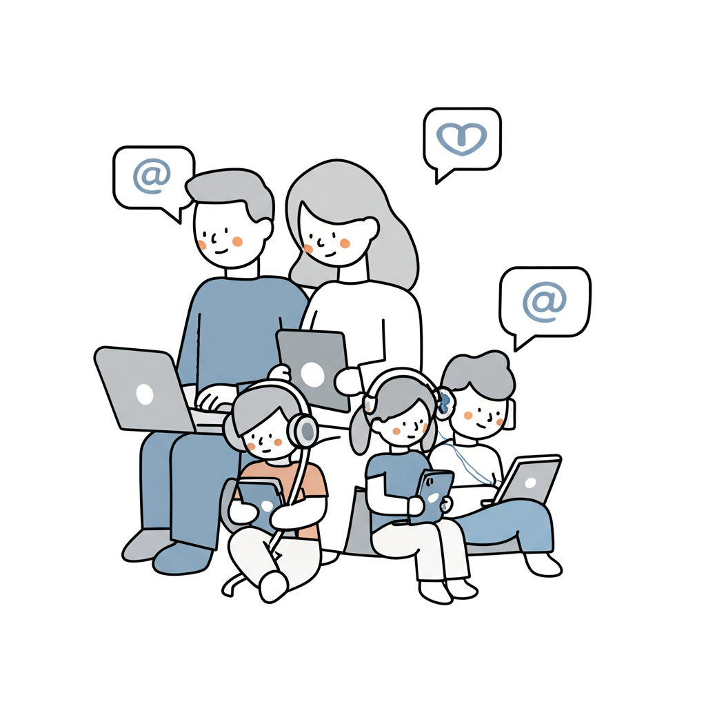 Familie mit digitalen Geräten