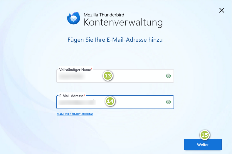 Oberfläche von Thunderbird zum Einbinden einer weiteren Mailadresse