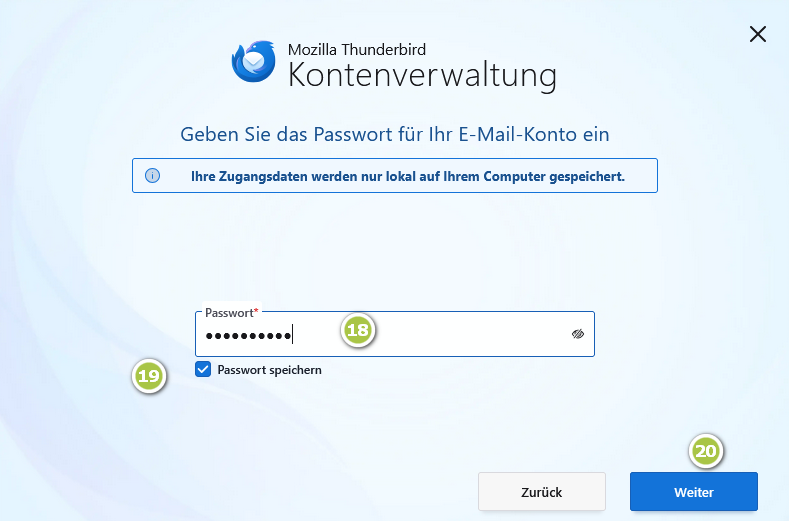 Oberfläche von Thunderbird zum Einbinden einer Mailadresse