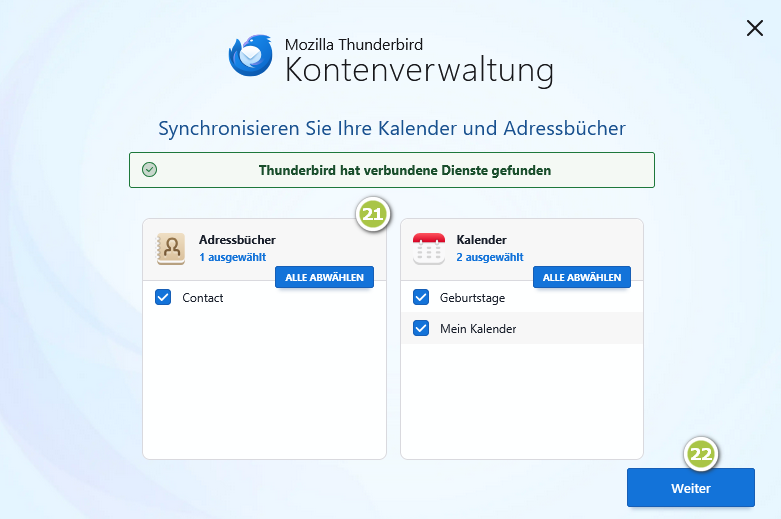 Oberfläche von Thunderbird zum Einbinden einer Mailadresse