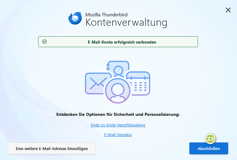 Oberfläche von Thunderbird zum Einbinden einer Mailadresse