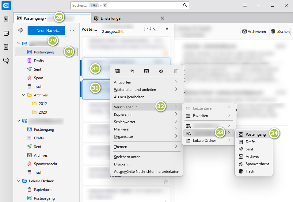 Mozilla Thunderbird - Mail von einem Ordner in einen anderen verschieben