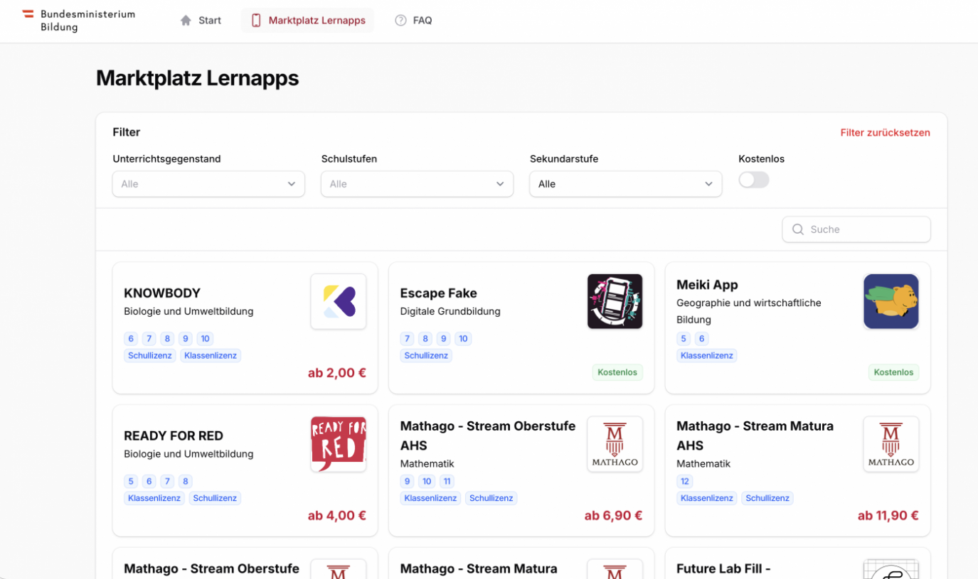 Screenshot Marktplatz Lernapps