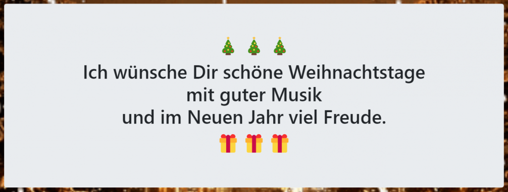 Screenshot der Website weihnachtswunsch.glitch.me mit folgendem Text: Ich wünsche Dir schöne Weihnachtstage mit guter Musik und im Neuen Jahr viel Freude.