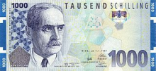 Aufnahme des 1000 Schilling Scheines mit dem Porträt von Karl Landsteiner