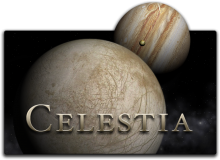 Logo von Celestia - Abbild von 3 Planeten und der Schriftzug Celestia