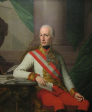 Abbild von Kaiser Franz I in Uniform sitzend