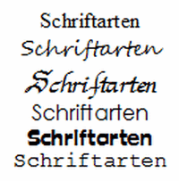 unterschiedliche Schriftarten untereinander geschrieben