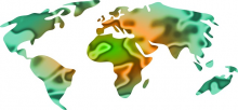 Weltkarte mit  unterschiedlich gefärbten Bereichen