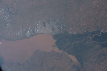 Aufnahme von der Weltraumstation aus auf das Delta des Parana Flusses 