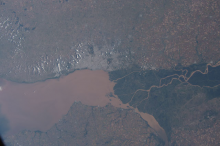 Aufnahme von der Weltraumstation aus auf das Delta des Parana Flusses