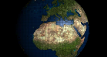 Bild der Erde (Ansicht als Globus mit Europa und Afrika) mit darübergelegter Rasterung