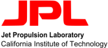 Logo des Jet Propulsion Laboratory - roter Schrfitzug mit den Buchstaben JPL