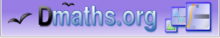 Logo von Dmaths.org - Schriftzug dmaths.org in blau auf violettem Hintergrund, links davon stilisierte fliegende Vögel, rechts davon Vierecke