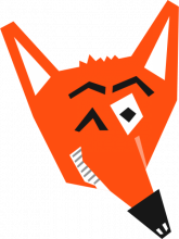 Grinsender und zwinkernder Fuchs im Cartoonstil