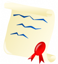 Blatt Papier mit Zeilen und Siegel im Stil einer Urkunde