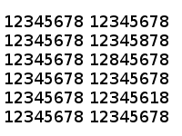 Zahlenkolonne: Die Ziffern von 1 bis 8 in 6 Zeilen und 2 Spalten