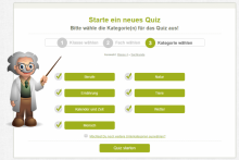 Screenshot der Oberfläche von LernQuiz beim Starten eines neuen Quiz. Bereich um die entsprechenden Kategorien zu wählen