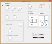 Screenshot der Oberfläche von AHmath3D zur Erstellung eines Netzes eines Prismas