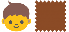 Ein Emoji vom mit gelber Hautfareb und braunen Haaren und daneben das Emoji für die Frabe braun