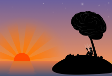 Insel mit Sonnenuntergang