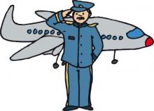 Clipart mit einem salutierenden Mann, dahinter ein Flugzeug