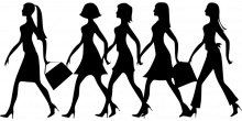 Silhoutetten von 5 Frauen, die von rechts nach links gehen
