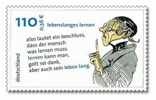 Bild der Briefmarke Lebenslanges Lernen mit einem Bild eines wanrnenden Lehrers