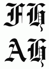 Buchstaben "FH" und darunter "AH" in alter Schrift