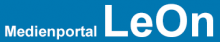 Logo von LeOn - Schriftzug "Medienportal LeOn" in weiß auf blauem Untergrund