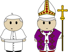 Cartonn mit dem Abbild eines Papstes und eines Bischofs
