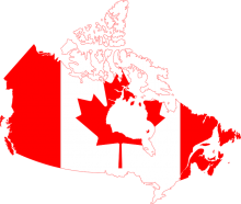 Karte von Kanada, wobei die Fläche mit der kanadischen Flagge ausgefüllt wurde