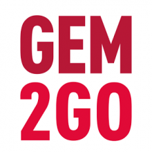 Der Schriftzug GEM2GO in rot