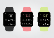 3 Activity Tracker im Design von Armbanduhren in grau, rosa und gelb